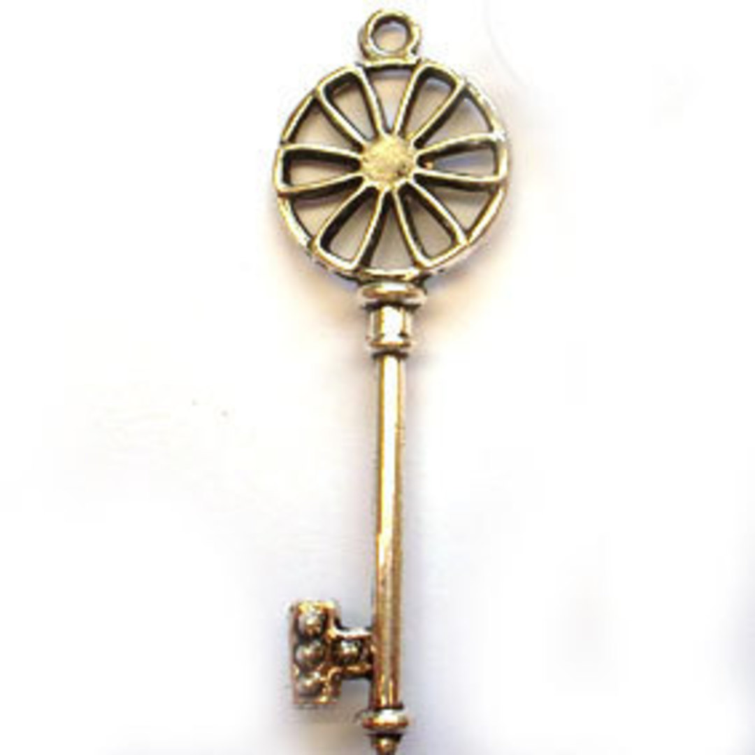 Metal Charm: Large wheel head key - antique silver image 0