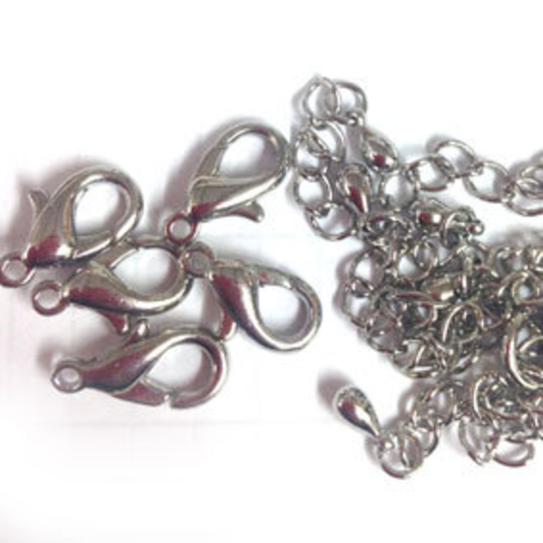 PARROT CLASP PACK, with extender chains - Antique Silver image 0