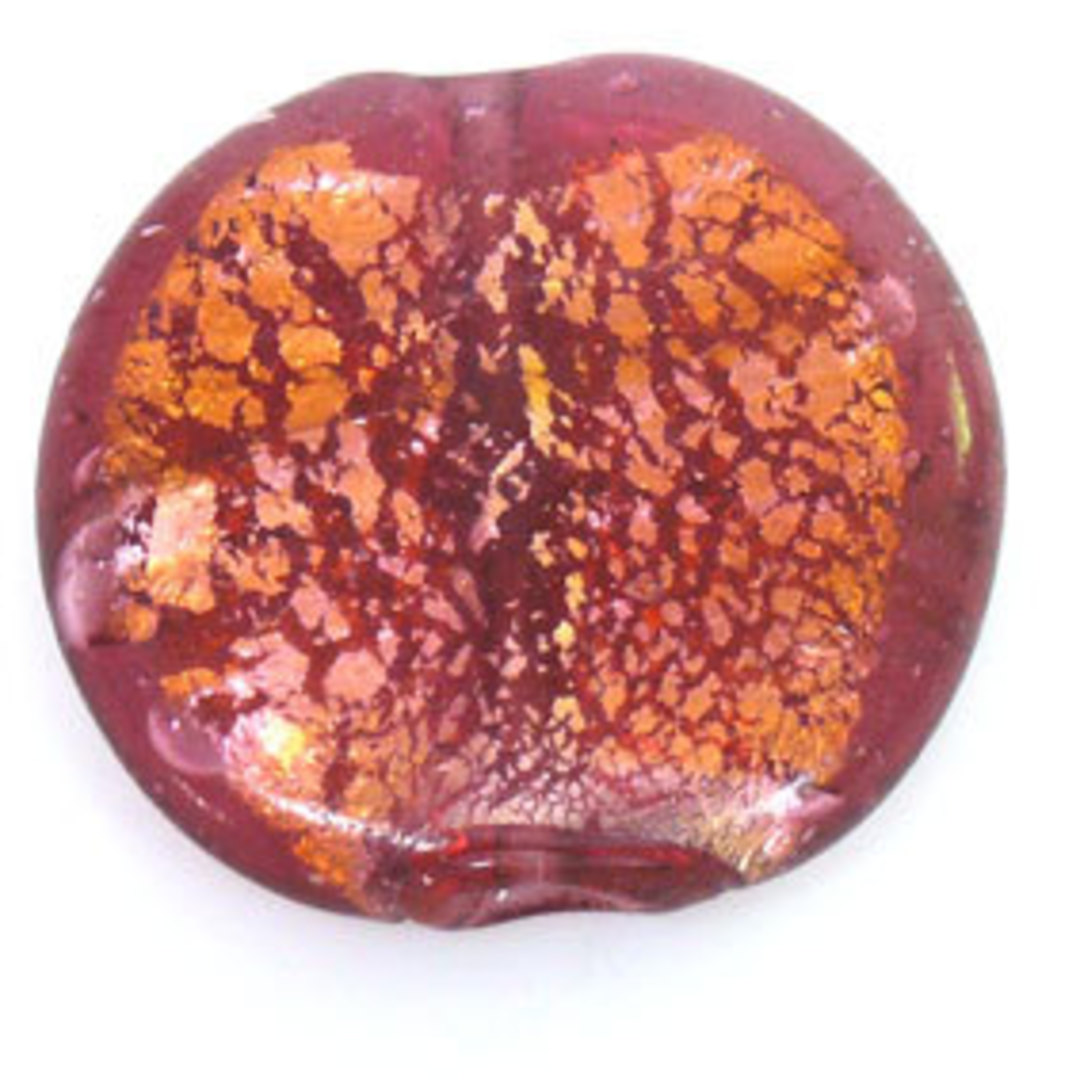 Indian Lampwork Foiled Disc: Peachy gold - approx. 36mm x 30mm (5mm thick) image 0