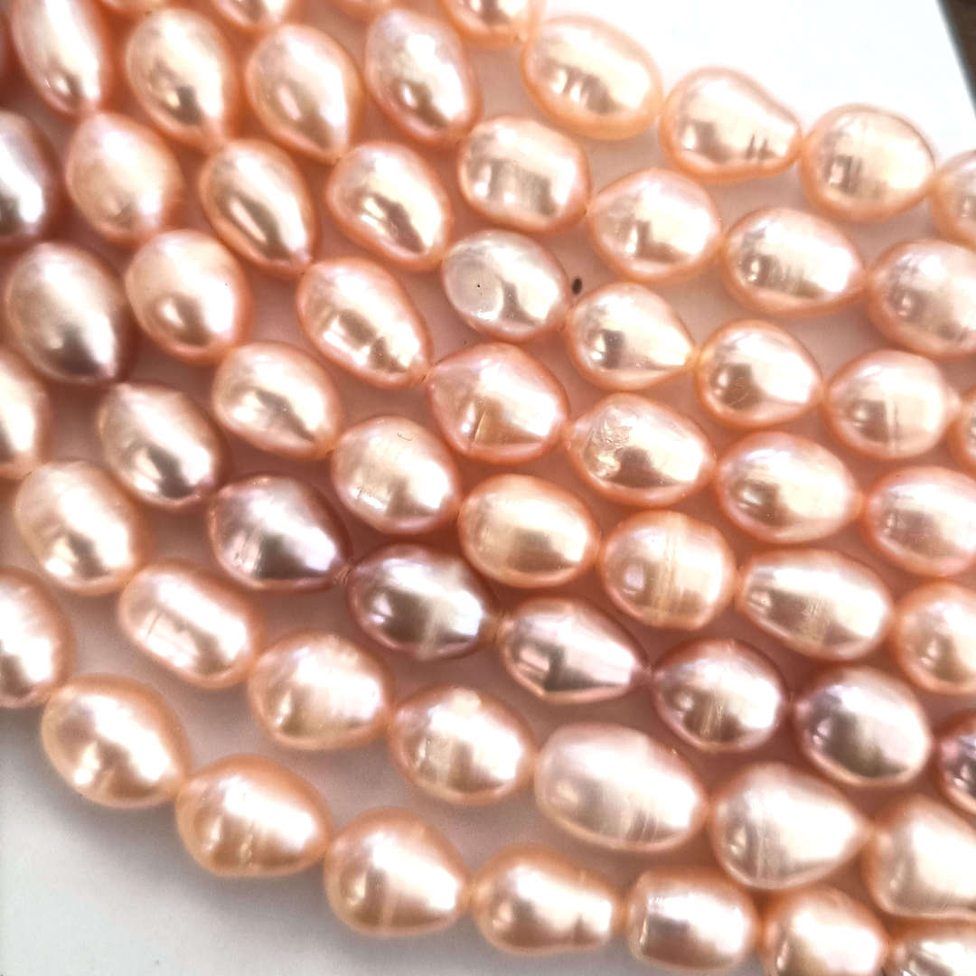 NEW! 40cm Freshwater Pearl Strand: Apricoty, more irregular 10mm x 6mm image 0