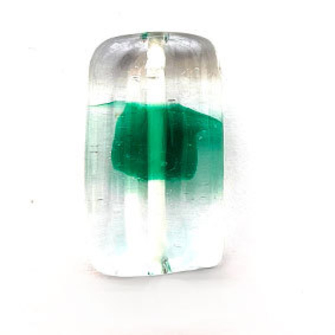 Czech Lampwork Rectangle (14mm x 25mm): Transparent with green splotch image 0