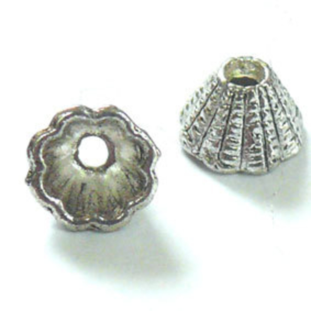 Short Cone, 6x8mm - Silver, fluted line detail image 0