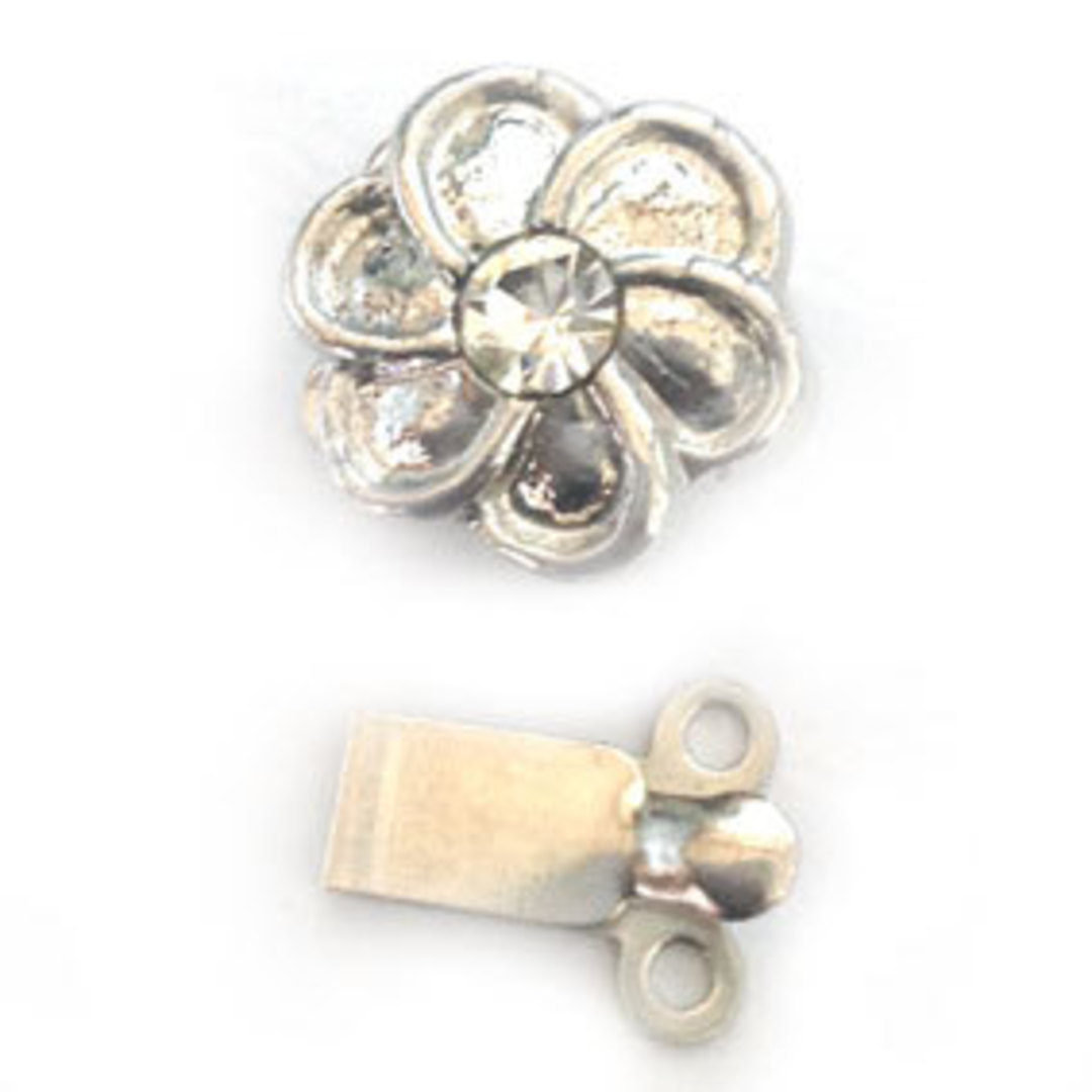 10mm Sparkly Clasp: push/pull, antique silver flower with diamante image 0