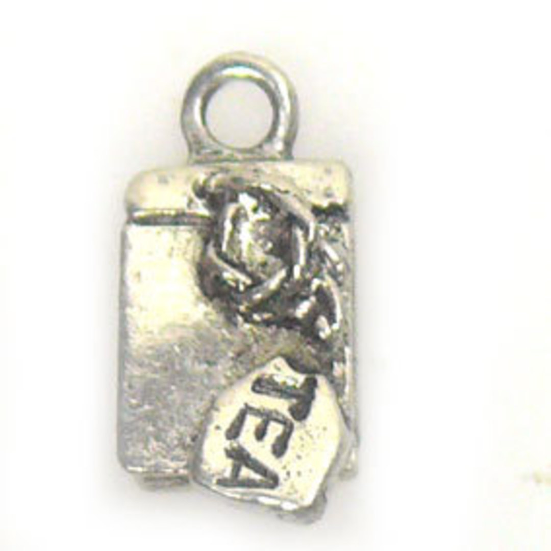 Metal Charm 29.1: 'Tea' Label (7mm x 16mm) - antique silver image 0