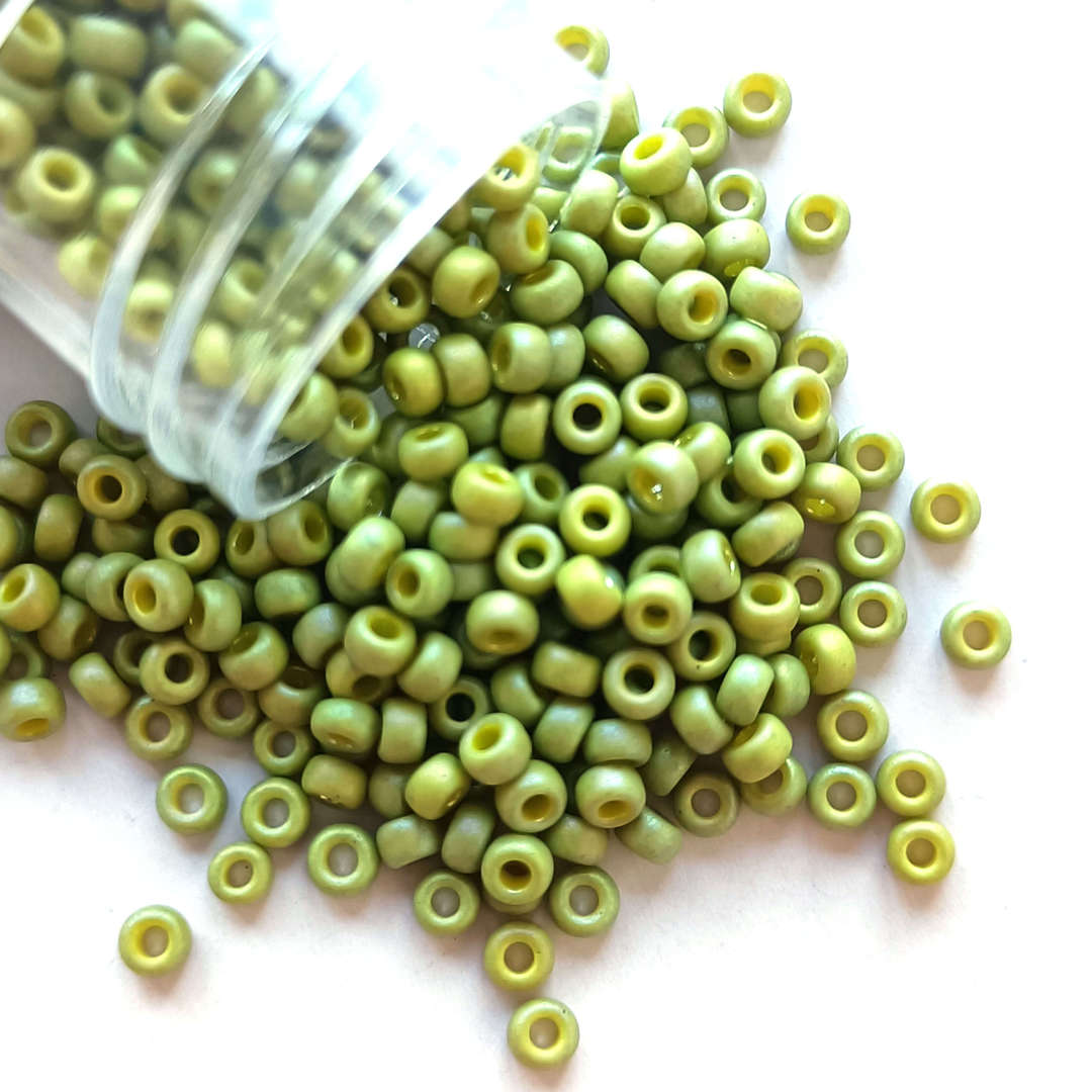 Miyuki size 11 round: 4697 - Frosted Opq Glaze Rainbow Olive (7 grams) image 0