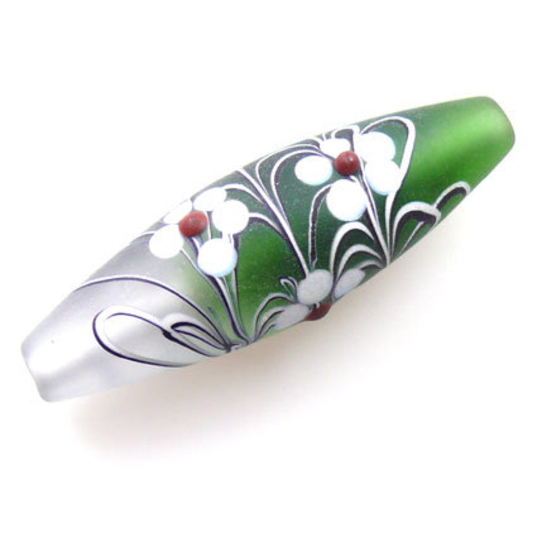 Czech Lampwork, opaque oval, emerald and clear with flower decoration. image 0