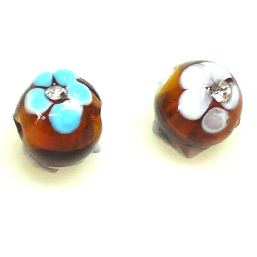 Chinese Lampwork Bead (10mm): Topaz, inset with diamates. image 0