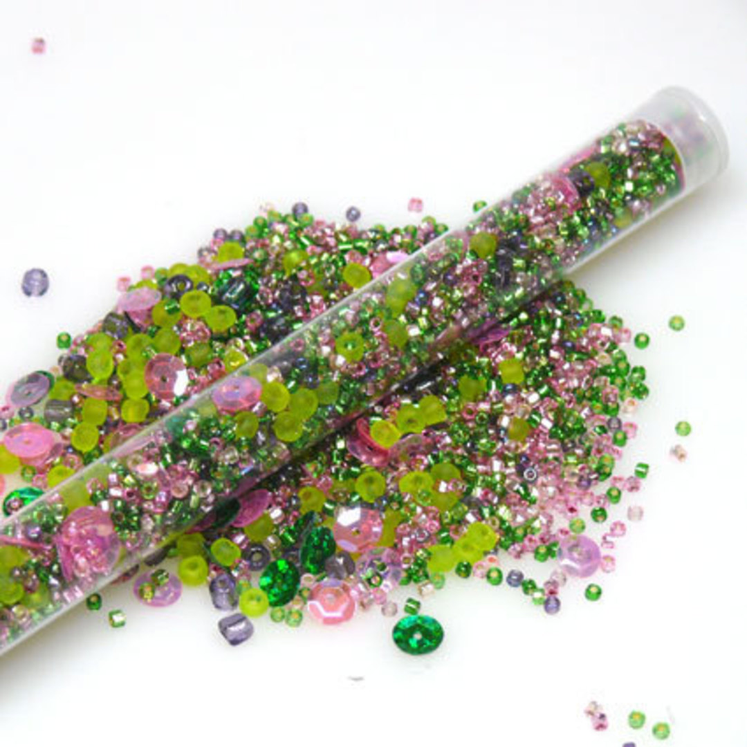 Seed Bead Mix, 25gm - pink & green image 0