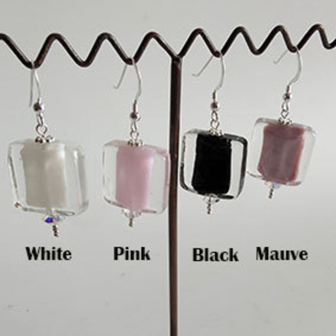 Earring 6: Czech Lampwork - Colour Lined (sterling silver hooks) image 1