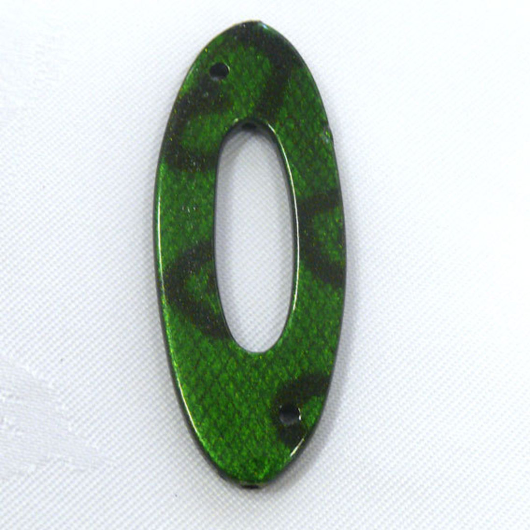 Acrylic Donut Style Piece, green oval, snake like markings image 0