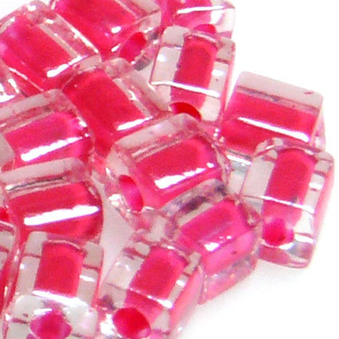 4mm Miyuki Square: 208 - Pink/Clear, colour lined image 0