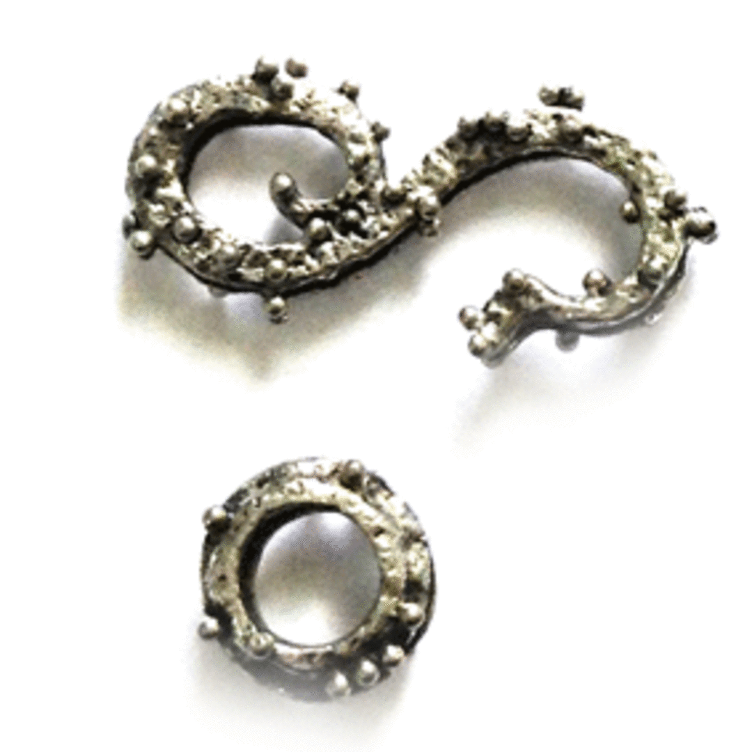 Hook and Eye Clasp 6: Antique silver swirl with raised dot pattern image 0