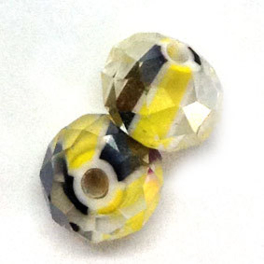 10mm Chinese Lampwork Faceted Rhondelle: Yellow and Black stripes image 0