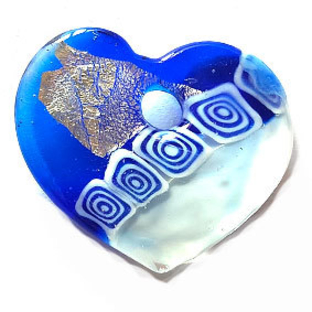 Chinese Lampwork Heart Pendant: 42mm - blue and white image 0