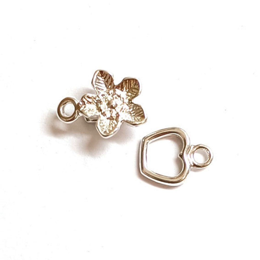 NEW! Hook and Eye Clasp 9: Bright silver colour, flower decoration image 0