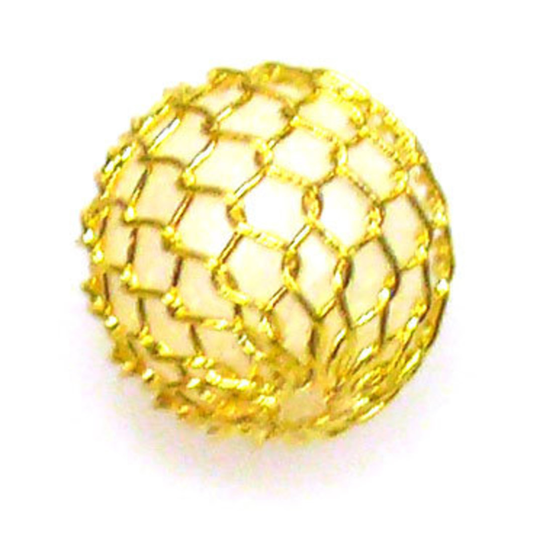 White acrylic ball with gold mesh over image 0