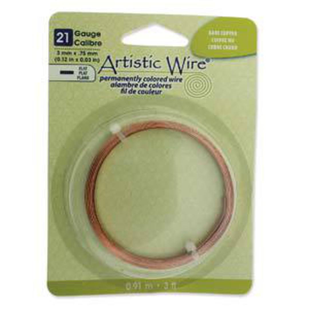 3mm Flat Artistic Wire, 21g: 90cm - Bare Copper image 1