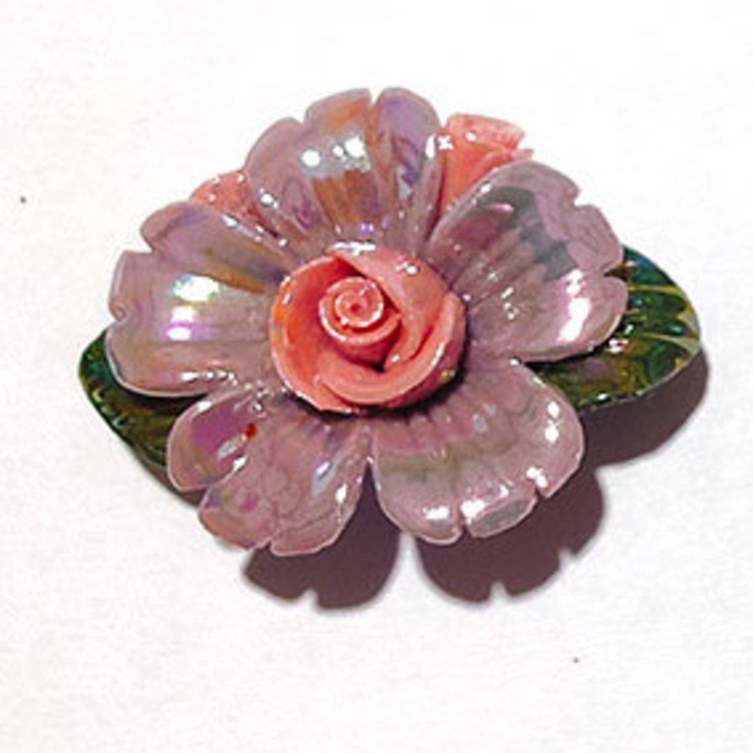 Handmade porcelain flower, 30mm: Lilac with 2 pink buds image 0