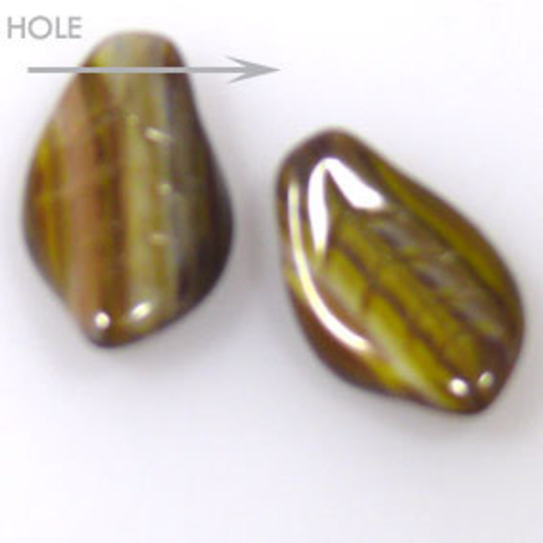 Glass Fat Curved Leaf, 9mm x 15mm - Green/brown/grey multi image 0