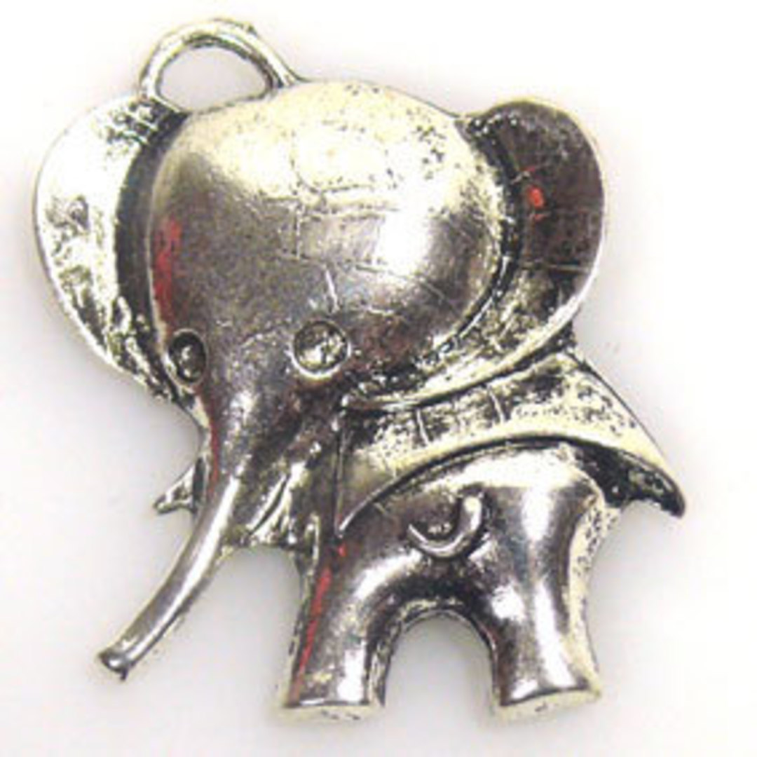Metal Charm: Large elephant - antique silver image 0