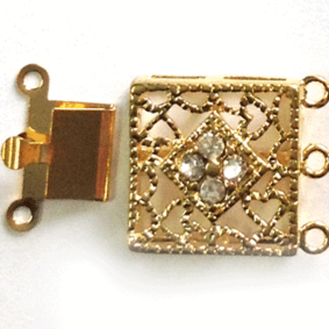 Large Filigree Spacer Clasp 2 (18x24mm) : Gold square, with diamante setting image 0