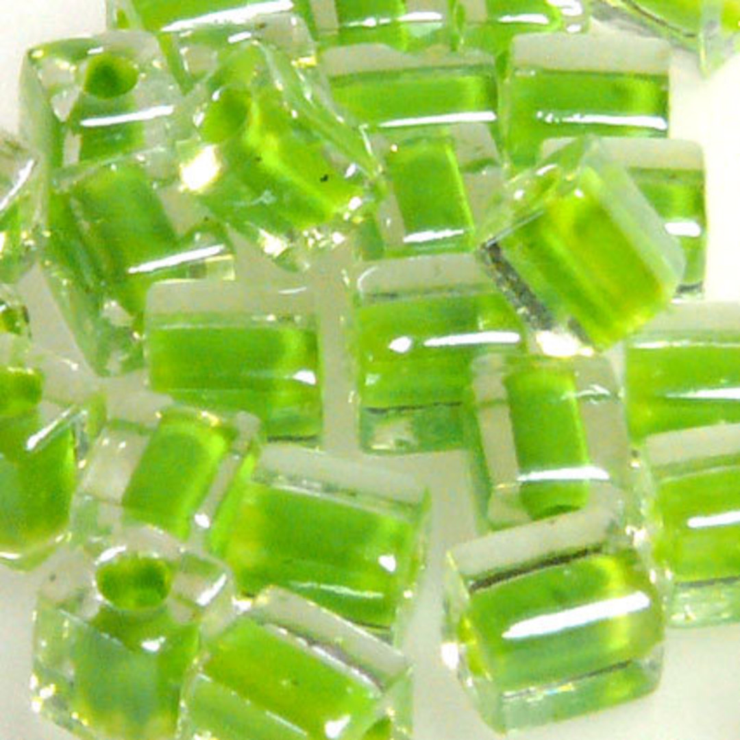 4mm Miyuki Square: 245 - Lime/Clear, colour lined image 0