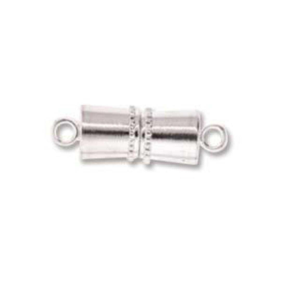 11mm x 5mm Tubular Magnetic Clasp : central double line feature - silver plate image 0