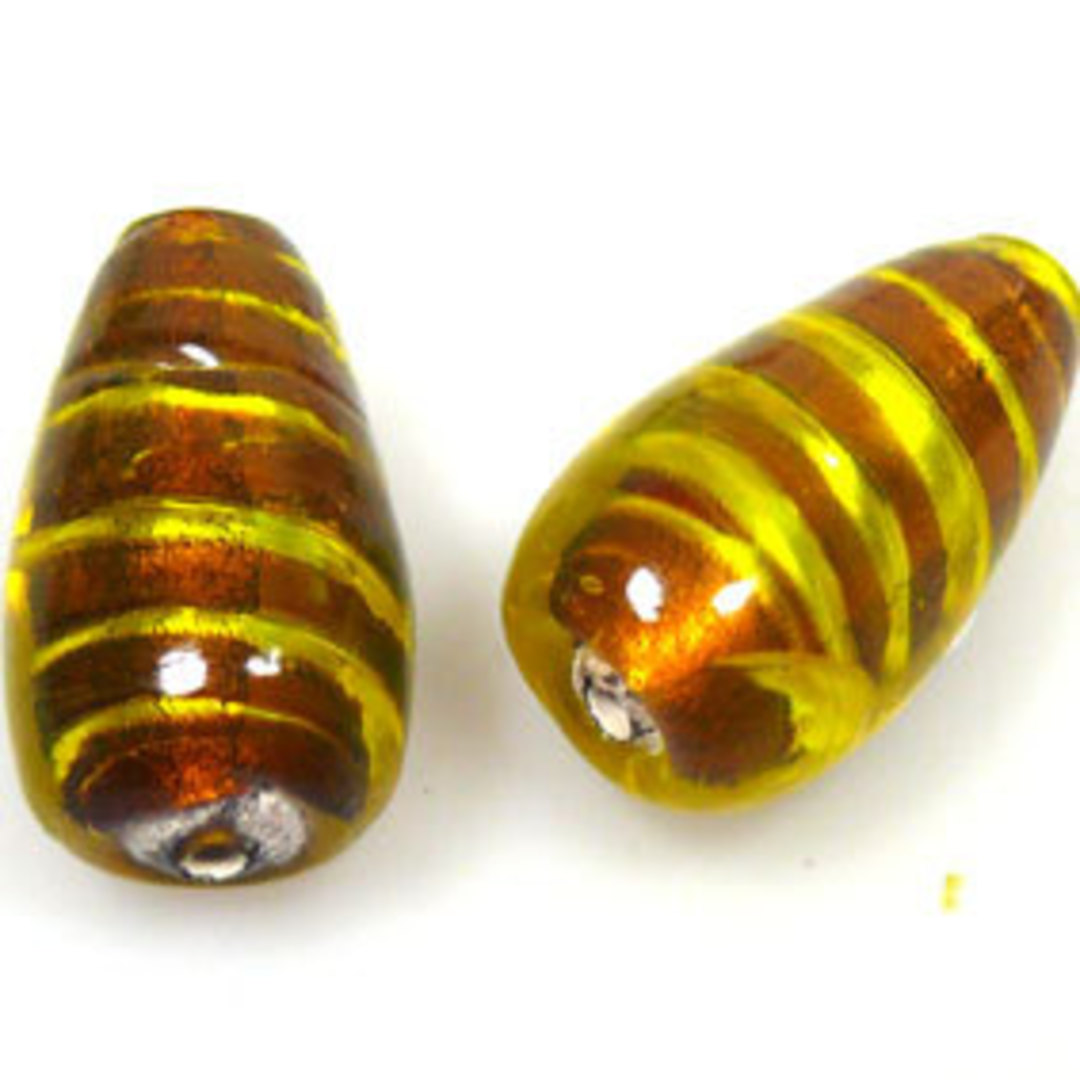 Indian Lampwork Drop (13 x 23mm): Amber and yellow image 0