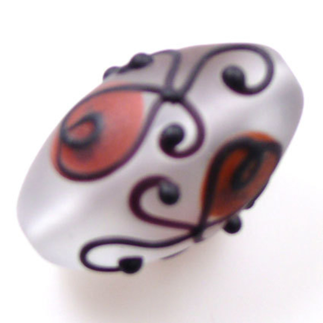 Czech Lampwork Bead: Opaque Oval - amber and black decoration (18 x 30mm) image 0