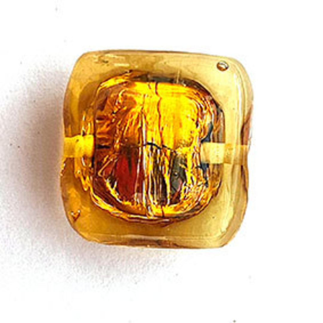 Czech Lampwork Square Bubble (20mm): Amber, silver lined image 0