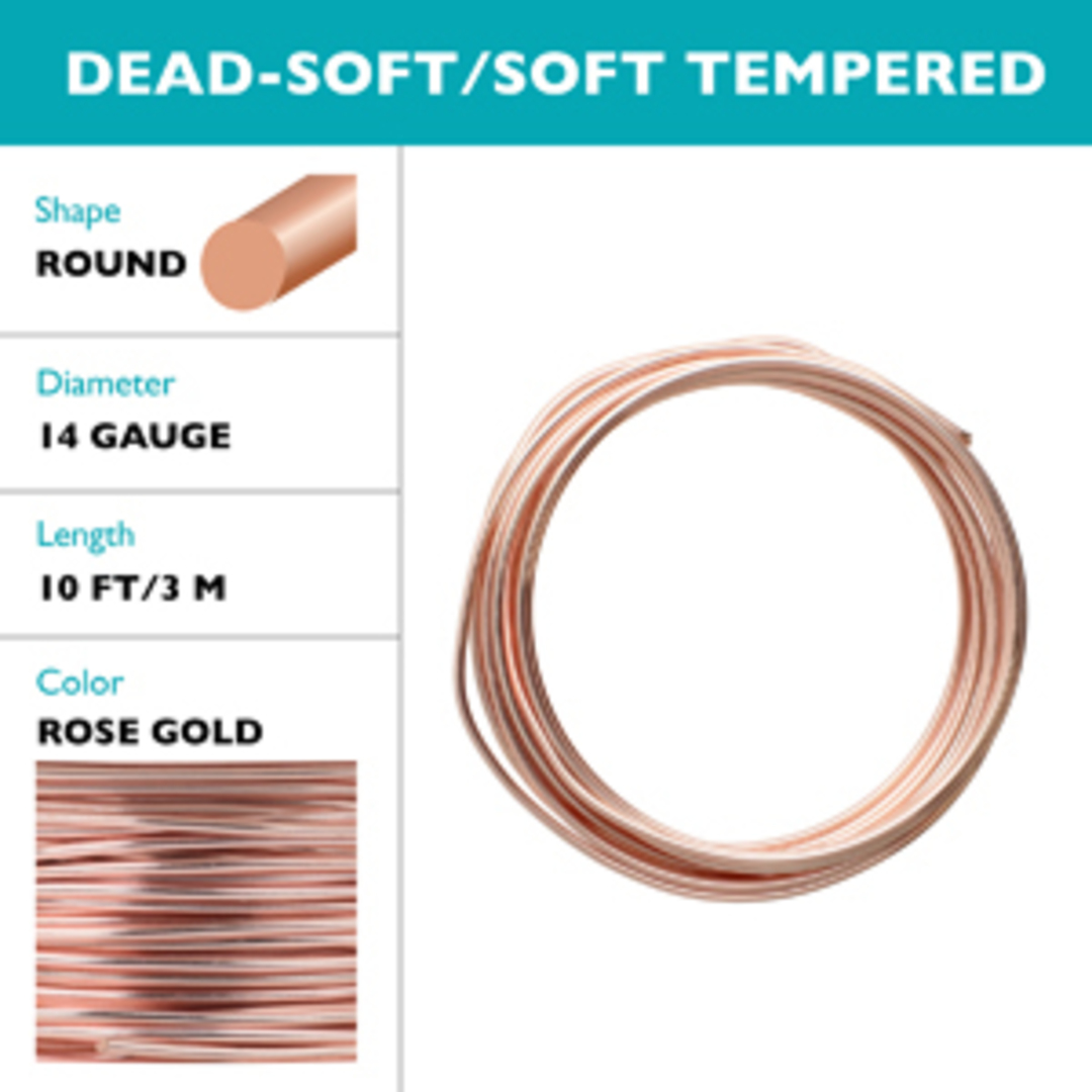 Beadsmith Craft Wire, Rose Gold Colour: 14 gauge  (soft temper) image 1
