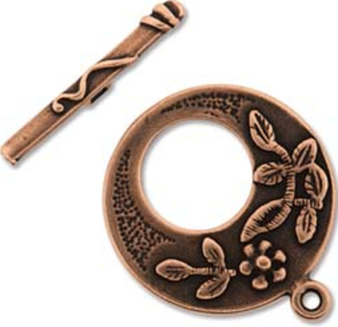 Toggle 7: Large round with vine and flower - antique copper image 0