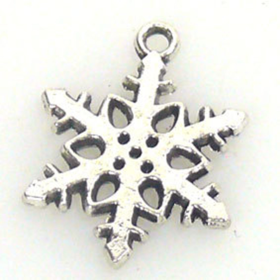 Metal Charm 8: Cut out snowflake - antique silver (16 x 18mm) image 0
