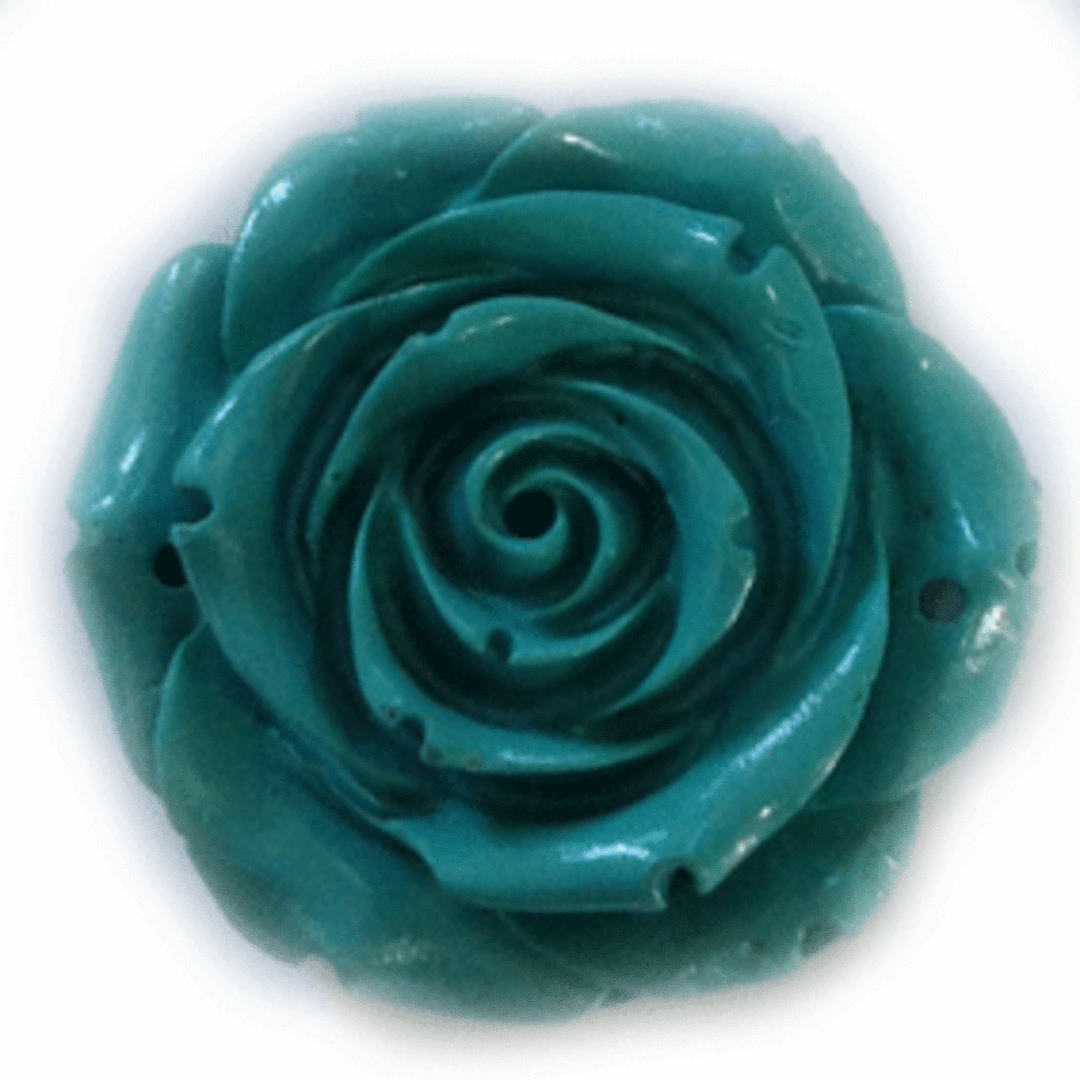 Acrylic rose with flat back, 35mm  turq blue image 0