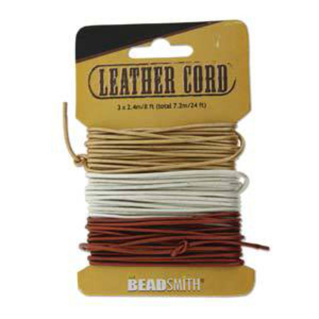 1mm leather cord: assorted colour card, 3 x 2.4m lengths. Metallic sheen. image 0