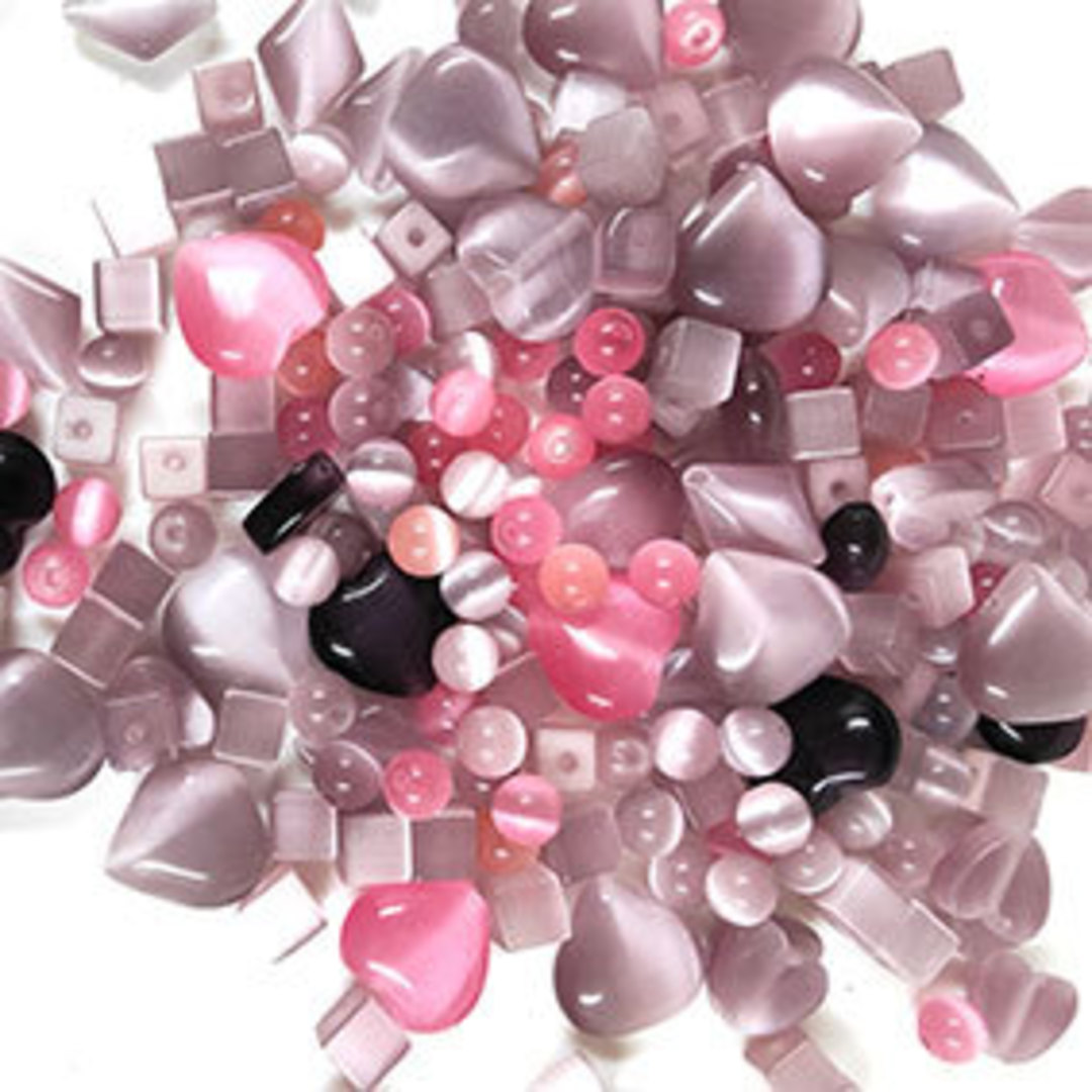 NEW! Glass Bead Mix - Cats Eye, purple/pink image 0