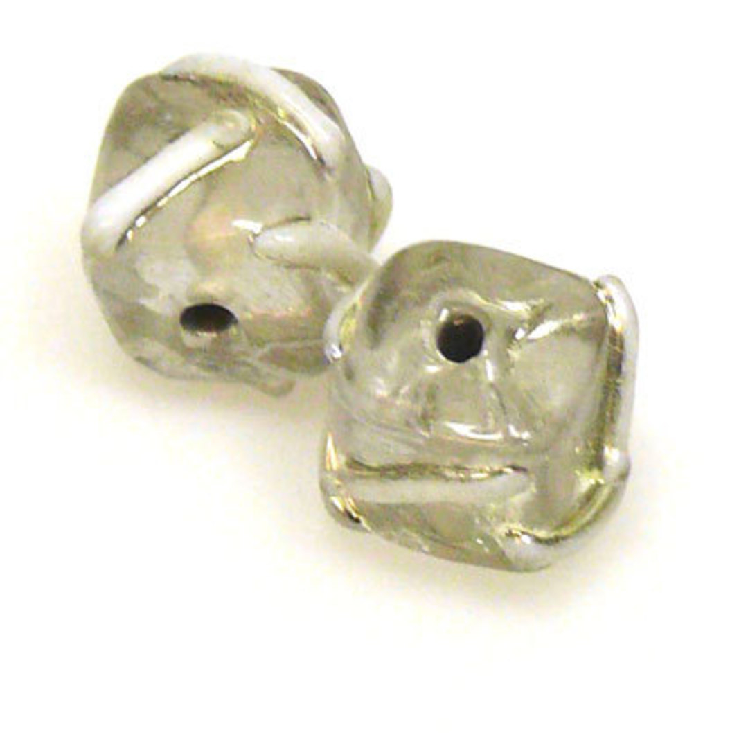 Indian Lampwork Cube (10mm): Silvery Grey, silvery white markings image 0
