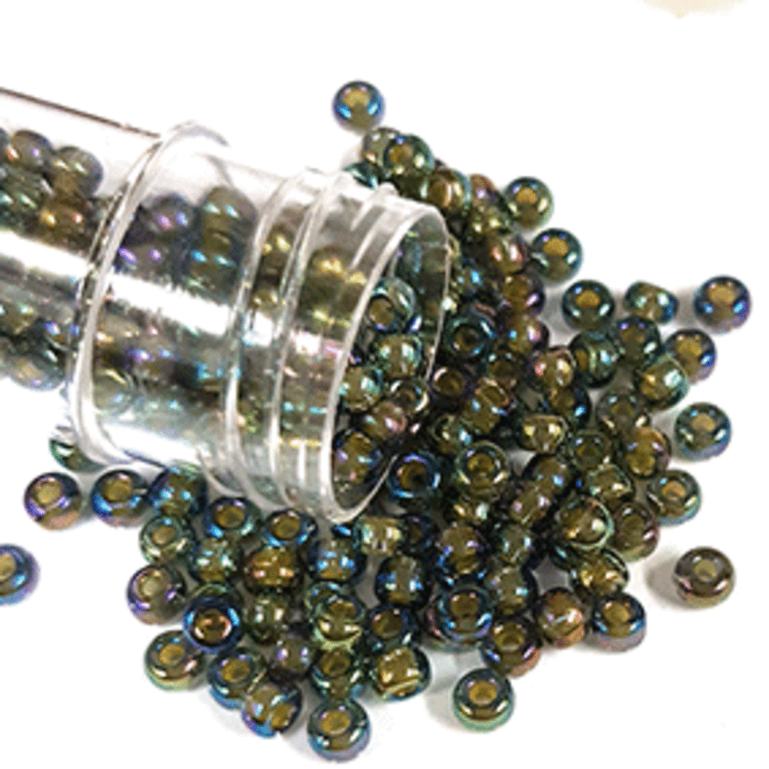 Miyuki size 8 round: 361 - Green Iris Shimmer, silver lined (7 grams) image 0