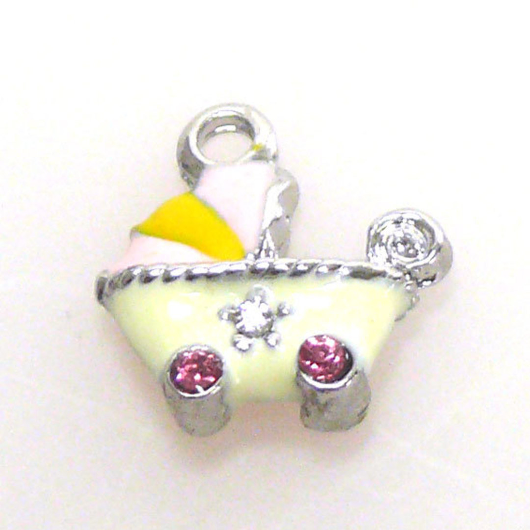 Enamelled Metal Charm: Baby Carriage image 0