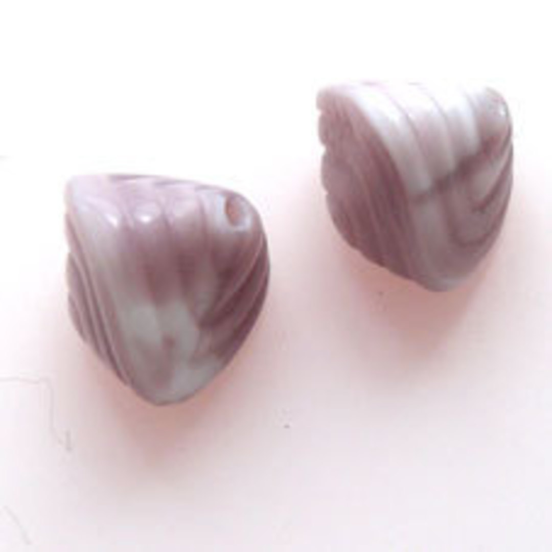 Glass Shell Bead, 13mm x 16mm - White/Purple Opaque image 0