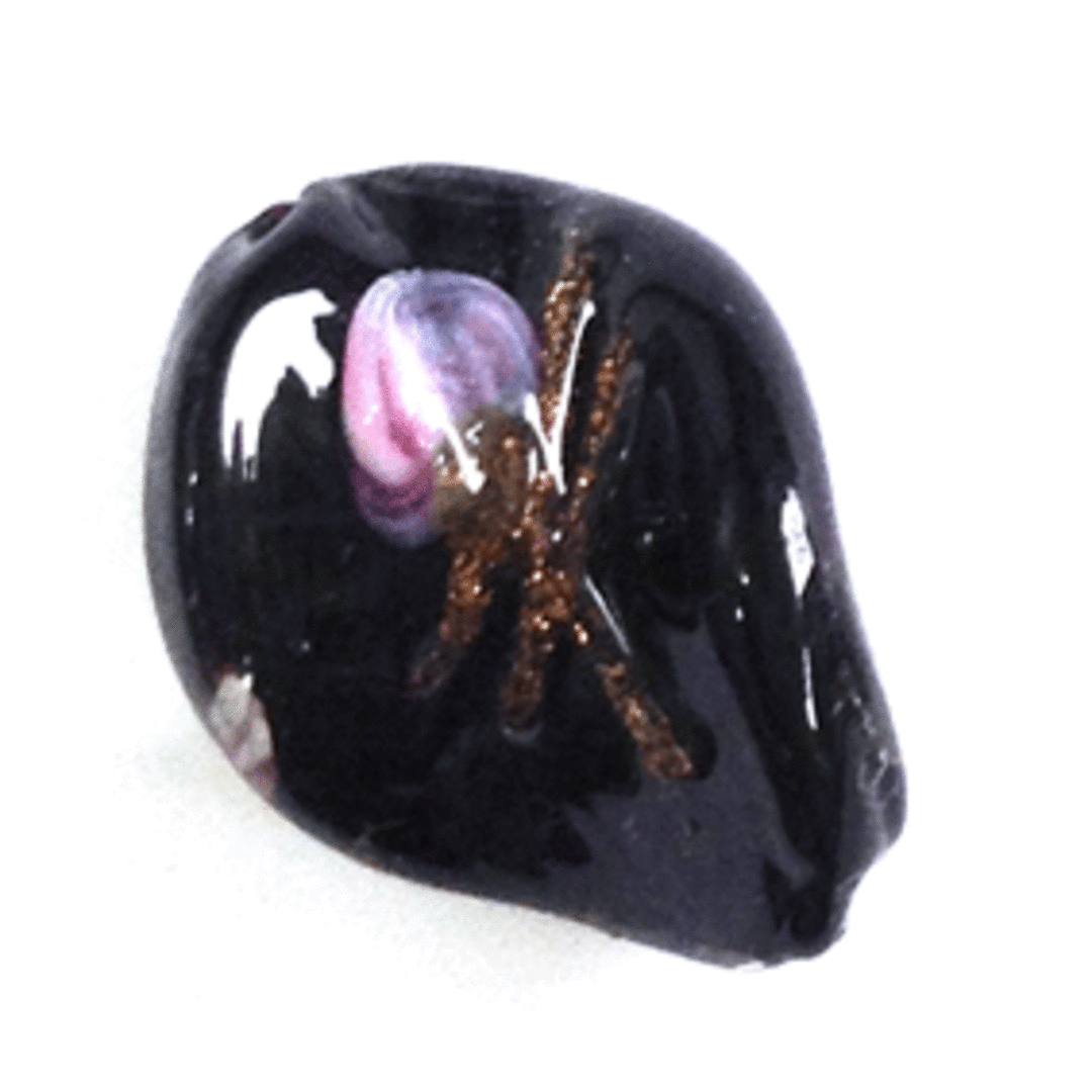 Chinese Lampwork Twist (15 x 20mm): Black with pink and gold flower image 0