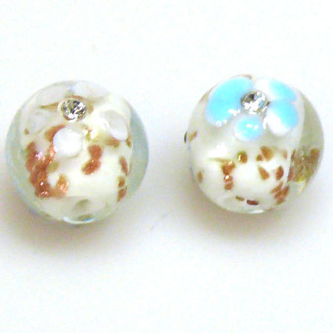 Chinese Lampwork Bead (15mm): White, inset with diamantes. image 0
