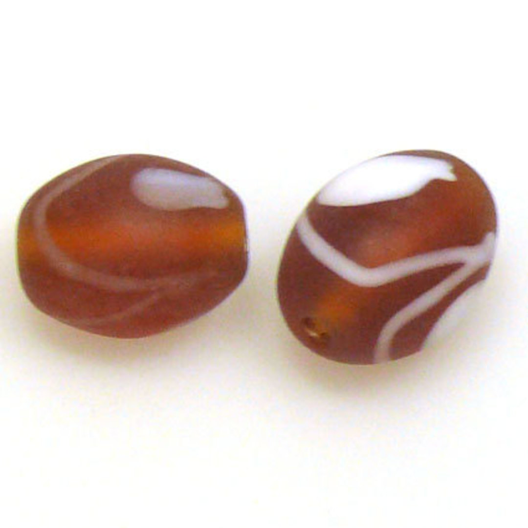 Chinese Lampwork Oval (12 x 18mm): Matte brown and white image 0