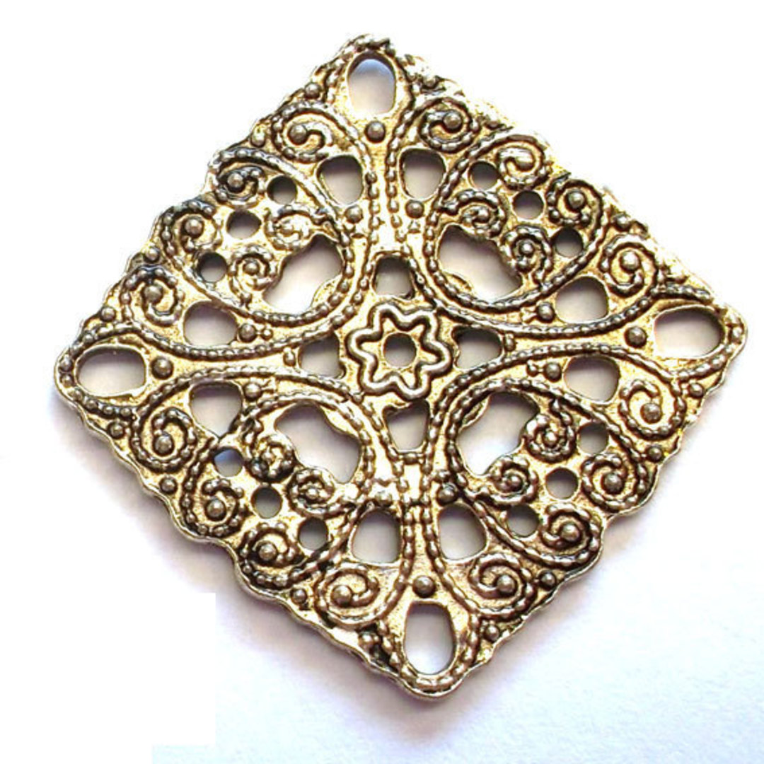 Metal Bead: Filigree square - antique silver image 0
