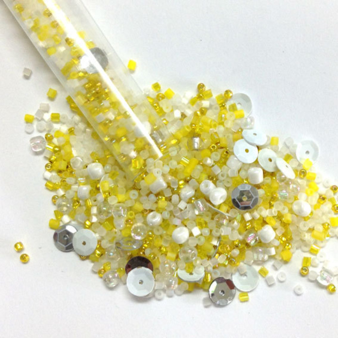 Seed Bead Mix, 25 gram - yellow and white image 0