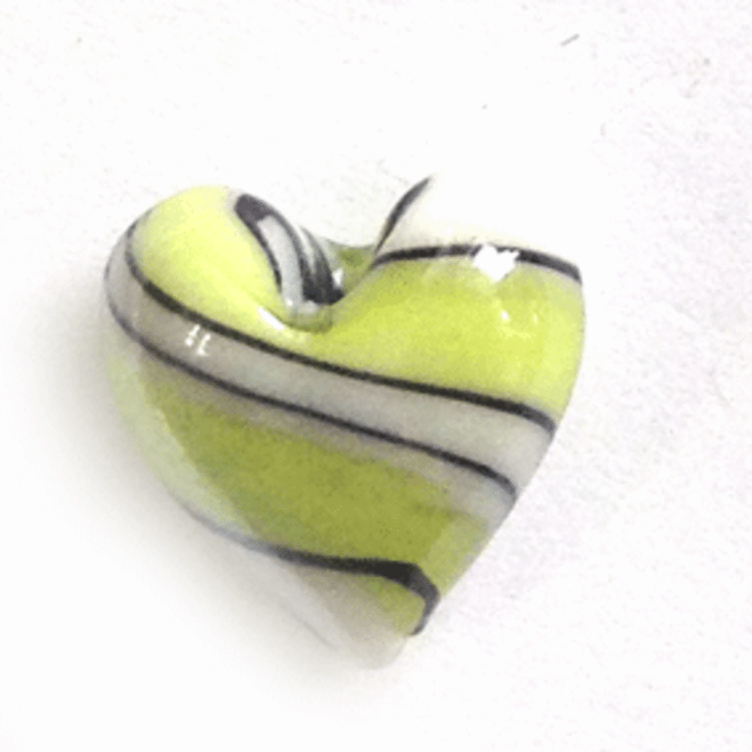 Chinese lampwork heart: 14mm - shiny opaque green, white, black image 0