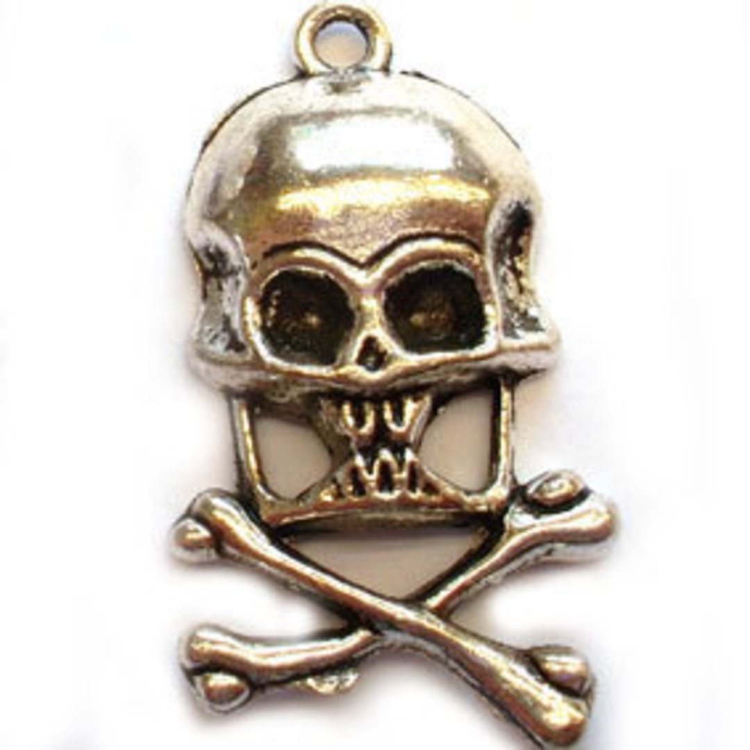 Metal Charm: Large skull and crossbones - antique silver image 0