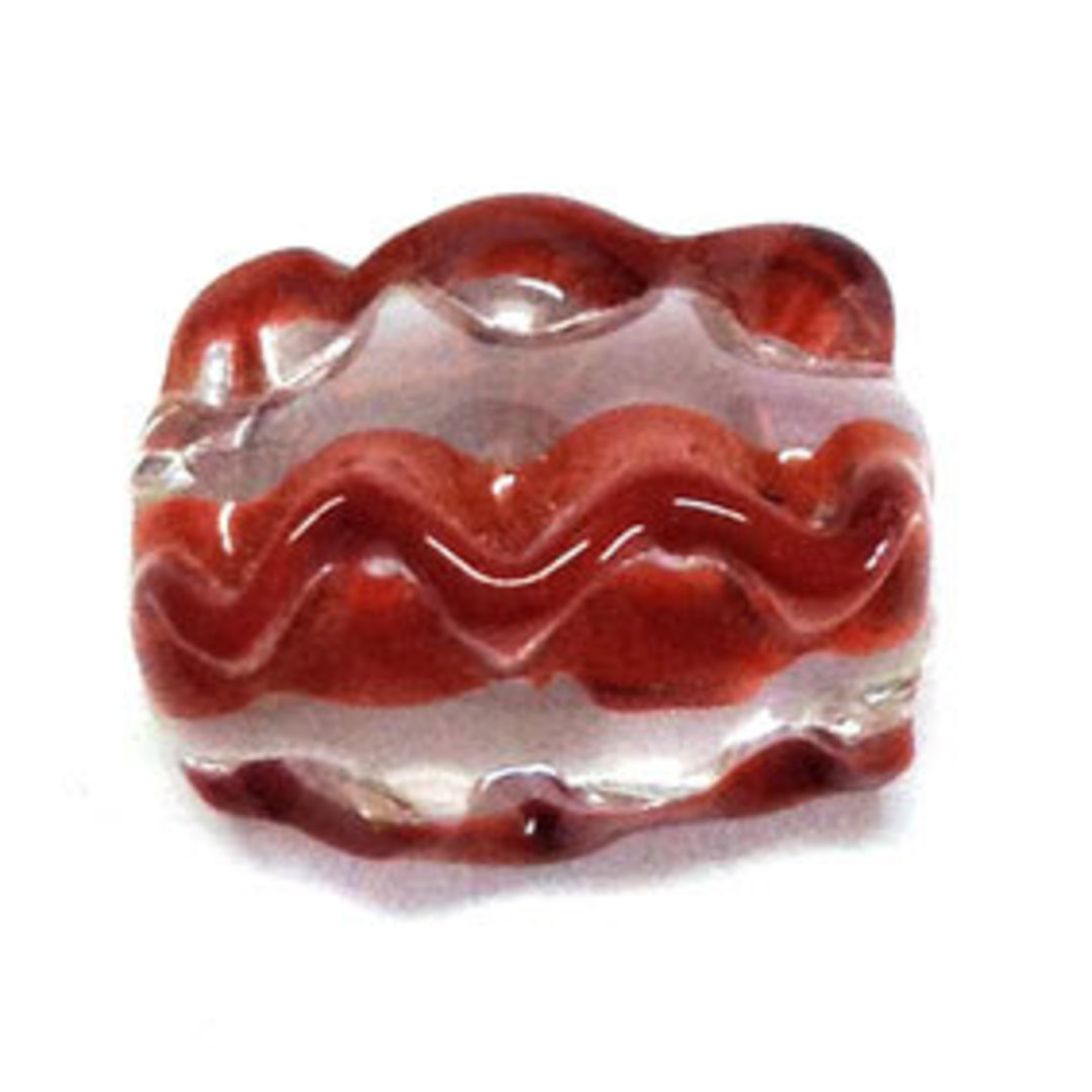 Czech lampwork tri barrel, tramsparent with tan core and ruffled edge image 0