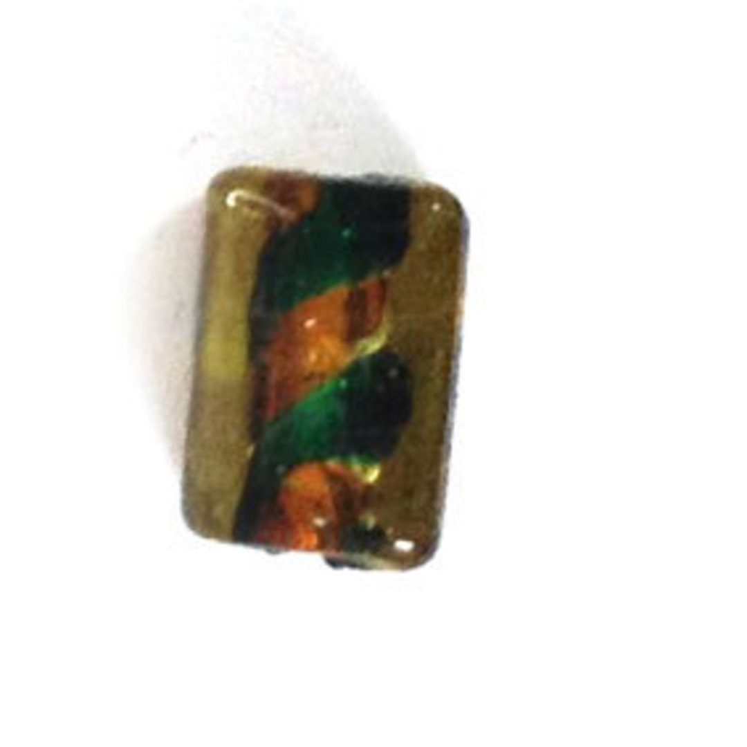 Chinese Lampwork Rectangle (9mm x 12mm): Light Amber, emerald and amber core image 0
