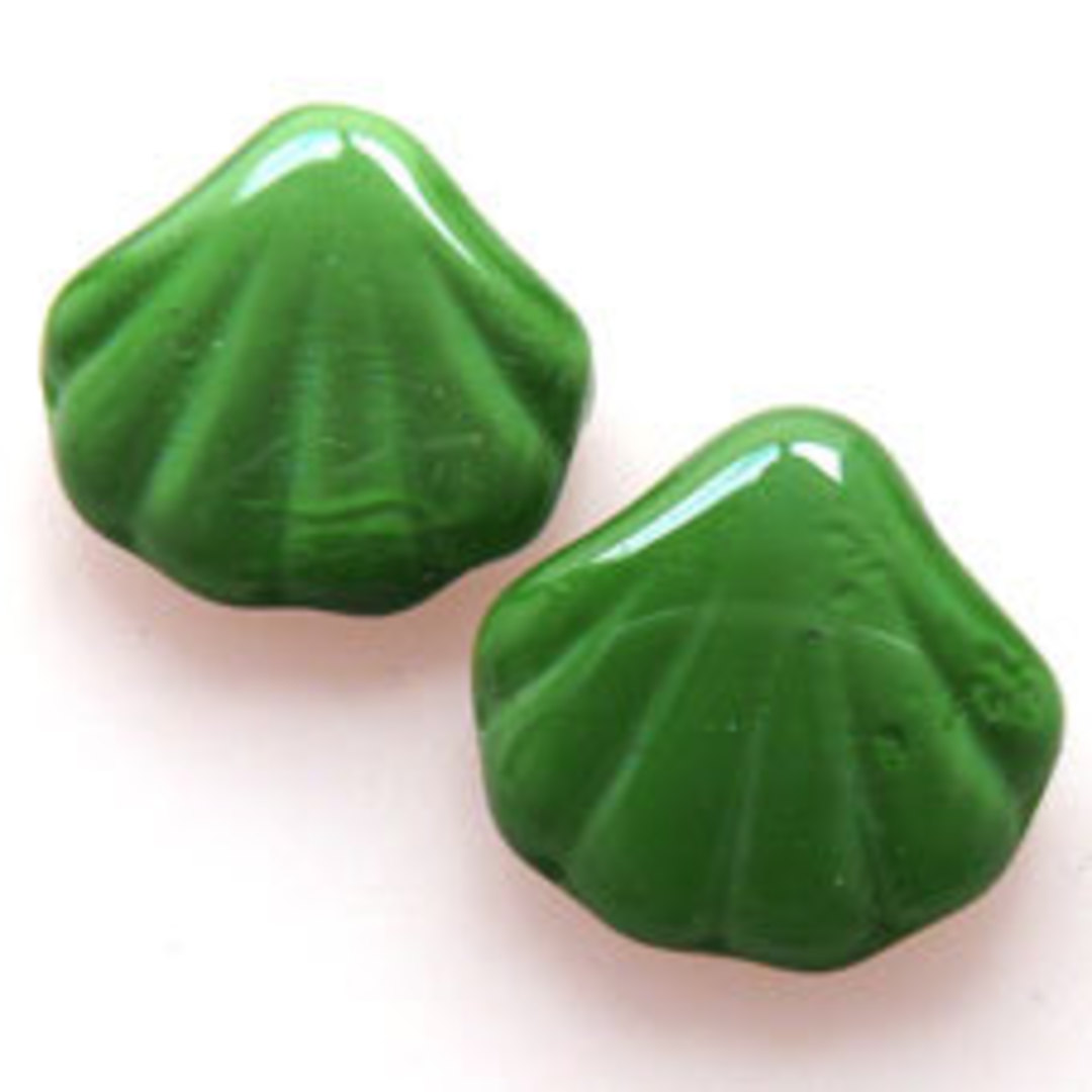Glass Shell Bead, 14mm - Opaque Green image 0